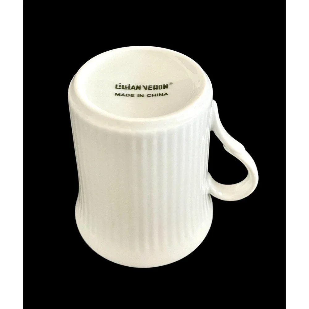 4 Vintage Lillian Vernon White Ribbed Embossed Mugs Set Porcelain Handled Cups - Picture 7 of 8